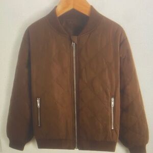 Brown Quilted Bomber Jacket